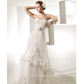 A-line Sweetheart Chapel Train Yarn Manmade Flowers Ruffled Wedding Dress